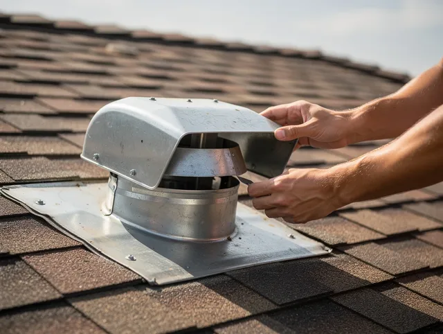 Bluffton Dryer Vent Cleaning certified technician safely cleaning a roof-mounted dryer vent in Bluffton