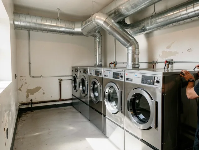 Bluffton Dryer Vent Cleaning team performing large-scale commercial dryer vent cleaning in Bluffton