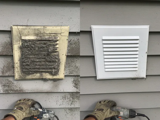 Bluffton Dryer Vent Cleaning technician installing high-quality dryer vent cover at a residential property in Bluffton