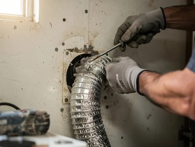 Bluffton Dryer Vent Cleaning technician performing precise dryer vent hose installation in Bluffton